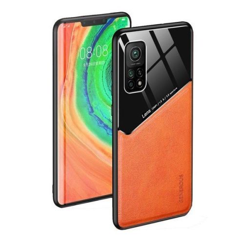 Samsung Galaxy M21 SM-M215F, silikónové puzdro, koža a zadná strana z plexiskla, stredne odolné voči nárazom, kompatibilné s magnetickým držiakom, Wooze Texture, oranžová farba