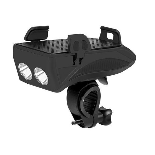 Univerzálne svetlo na bicykel / cyklistické svetlo + klaksón + držiak na telefón + externá batéria, montáž na riadidlá, pre 4 - 6,5" zariadenia, 4800 mAh, vodotesné, Wooze Light in Night, čierna