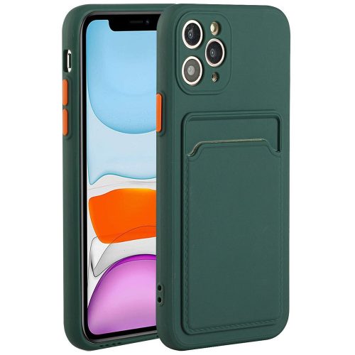 Huawei P40 Lite, silikónové puzdro s držiakom kariet, Wooze Card Slot, tmavozelené