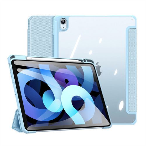 Apple iPad Air (2020 / 2022) / iPad Air 11 (2024), puzdro typu Folder Case, Smart Case, päta so vzduchovým polstrovaním, odolné proti strednému nárazu, s držiakom Apple Pencil, priehľadná zadná strana, Dux Ducis Toby, modrá