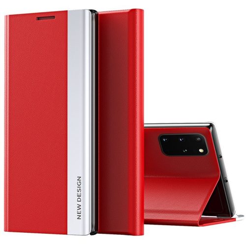 Xiaomi Poco M3, bočné otváracie puzdro, stojan, Wooze Silver Line, červená