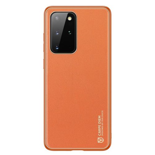 Samsung Galaxy S20 Plus / S20 Plus 5G SM-G985 / G986, Plastový zadný kryt + silikónový rám s metalickým efektom, stredne odolný voči nárazom, zadný kryt s koženým efektom, Dux Ducis Yolo, oranžová farba