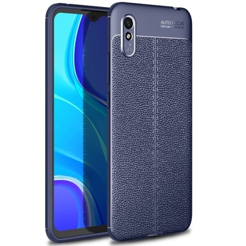 Samsung Galaxy A01 Core SM-A013F, silikónové puzdro, kožený efekt, vzor švov, tmavomodrá