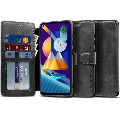 Samsung Galaxy A03s SM-A037F, Bočné otváracie puzdro, stojan, s magnetickým zapínaním, TP Wallett, čierna farba