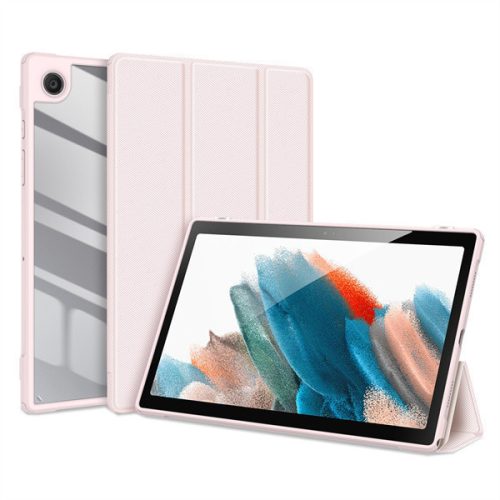 Samsung Galaxy Tab A8 10,5 (2021) SM-X200 / X205, zakladačové puzdro, trojrozmerné, roh so vzduchovým polstrovaním, stredne odolné proti nárazom, priehľadný chrbát, Dux Ducis Toby, ružová