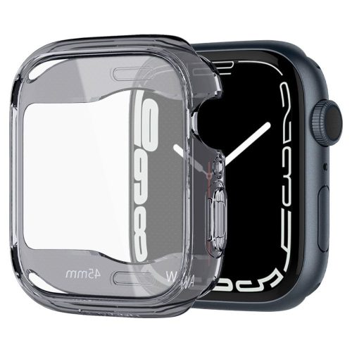 Apple Watch 7 (45 mm), silikónové nárazuvzdorné ochranné puzdro, bez remienka, Spigen Ultra Hybrid, priehľadné/sivé