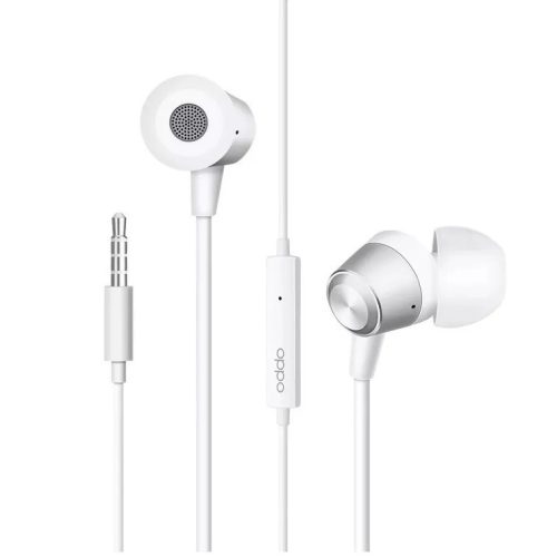 Káblové stereo slúchadlá do uší, 3,5 mm, mikrofón, funkčné tlačidlo, potlačenie šumu, Oppo MH130, biele, výrobné