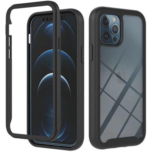 Samsung Galaxy A22 4G SM-A225F, silikónové zadné a plastové predné puzdro s predným a zadným sklom, odolné voči strednému nárazu, Wooze Power Case, čierne