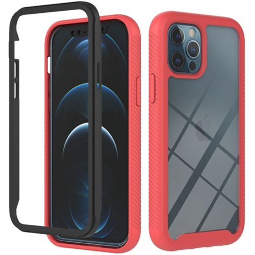 Motorola Moto G9 / G9 Play / E7 Plus, Silikónové zadné a plastové predné puzdro s predným a zadným sklom, stredne odolné proti nárazu, Wooze Power Case, čierna/červená