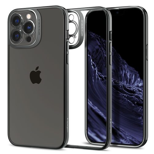 Apple iPhone 13 Pro, Silikónové puzdro s plastovým rámom, Spigen Optik Crystal, priehľadné/sivé