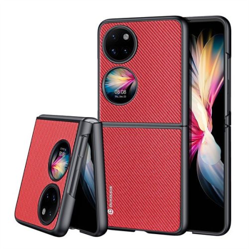Huawei P50 Pocket, plastový zadný kryt + silikónový rám, zadný kryt z reflexnej tkaniny, mriežkový vzor, Dux Ducis Fino, červený