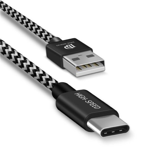 Nabíjací a dátový kábel USB, USB Type-C, 300 cm, 2100 mA, vzor šnúrky, rýchle nabíjanie, Dux Ducis K-ONE, čierna/biela