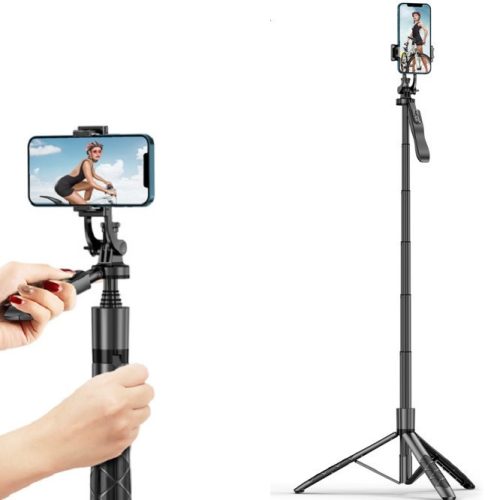 Prémiová selfie tyč, 34 - 153 cm, 360° rotácia, tlačidlo uzávierky, bluetooth, v4.0, funkcia statívu, čierna