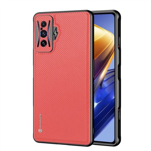 Xiaomi Poco F4 GT, Plastový zadný kryt + silikónový rám, zadný kryt z reflexnej tkaniny, mriežkový vzor, Dux Ducis Fino, červená