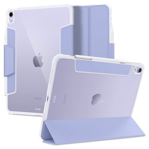 Apple iPad Air (2020 / 2022) / iPad Air 11 (2024), puzdro Folder Case, päta so vzduchovým polstrovaním, stredne odolné proti nárazom, s držiakom na ceruzku Apple Pencil, puzdro Smart Case, Spigen Ultra Hybrid Pro, transparentná/fialová