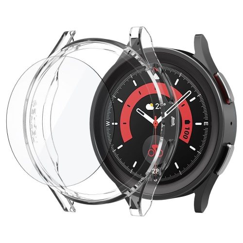 Samsung Galaxy Watch 5 Pro SM-R925F, plastové ochranné puzdro, sklo 9H, bez remienka, Spigen Thin Fit Glass, číre