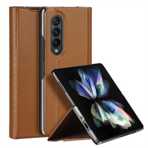 Samsung Galaxy Z Fold3 5G SM-F926B, Bočné otváracie puzdro, zadná strana z kože, stojan, Dux Ducis Bril, hnedá