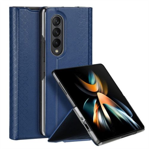 Samsung Galaxy Z Fold4 5G SM-F936B, bočné otváracie puzdro, kožený chrbát, stojan, Dux Ducis Bril, modrá