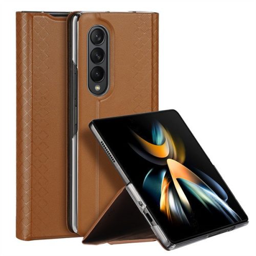 Samsung Galaxy Z Fold4 5G SM-F936B, bočné otváracie puzdro, zadná strana z kože, stojan, Dux Ducis Bril, hnedá