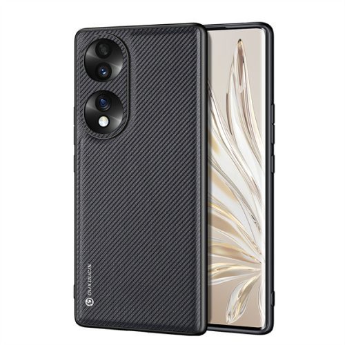 Huawei Honor 70, plastový zadný kryt + silikónový rám, zadný kryt z reflexnej tkaniny, mriežkový vzor, Dux Ducis Fino, čierna