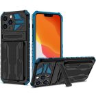 Apple iPhone 13 Pro Max, Plastový zadný kryt so silikónovým vnútrom, stredne odolný proti nárazu, s držiakom na kartu, Wooze Transformer, čierna/modrá