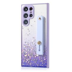   Apple iPhone 13 Pro Max, silikónové puzdro, odolné proti strednému nárazu, s remienkom na ruku, farebne priehľadné, lesklý vzor, Wooze Strap Star, vzorované/fialové