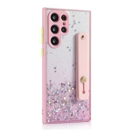 Apple iPhone 14 Plus, silikónové puzdro, stredne odolné proti nárazu, s remienkom na ruku, farebný prenos, lesklý vzor, Wooze Strap Star, vzorované/ružové