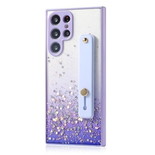 Huawei P30 Lite, silikónové puzdro, stredne odolné proti nárazu, s remienkom na zápästie, farebne priehľadné, lesklý vzor, Wooze Strap Star, vzorovaný/fialový