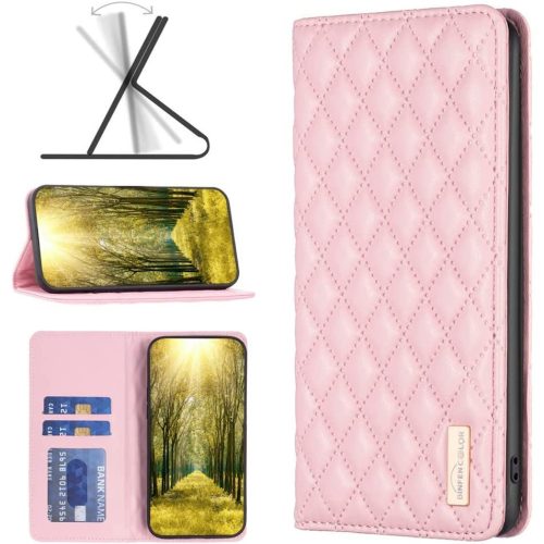 Nokia G22, bočné otváracie puzdro, stojan s držiakom na karty, 3D diamantový vzor, Wooze Pillow, ružová farba