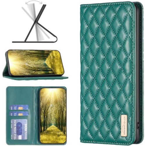 Nokia G22, bočné otváracie puzdro, stojan s držiakom na karty, 3D diamantový vzor, Wooze Pillow, zelená