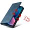 Samsung Galaxy M32 4G SM-M325F, puzdro s bočným otváraním, stojan, držiak na karty, remienok na zápästie, Wooze Business Plus, modrá
