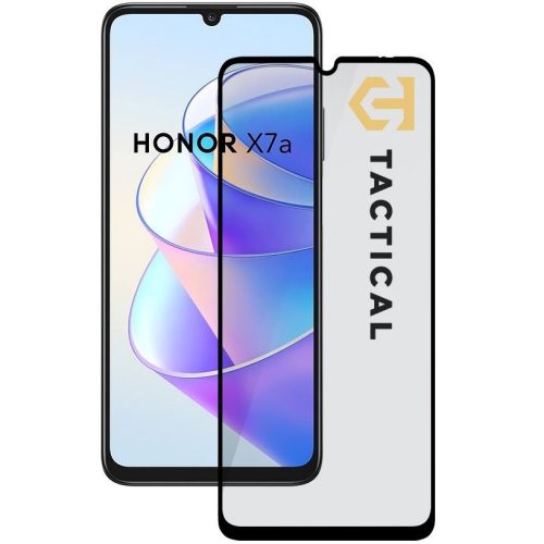 Huawei Honor X7a, ochranná fólia displeja, nárazuvzdorná fólia (aj na zakrivenú časť!), tvrdené sklo, celoplošné lepenie, taktický sklenený štít 5D, čierna
