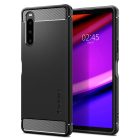 Sony Xperia 10 V, silikónové puzdro, Spigen Rugged Armor, karbónový vzor, čierne