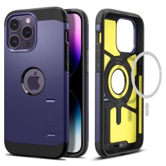   Apple iPhone 14 Pro Max, silikónové puzdro + plastová zadná strana, kompatibilné s nabíjačkou Magsafe, so stojanom, Spigen Tough Armor Mag, fialové