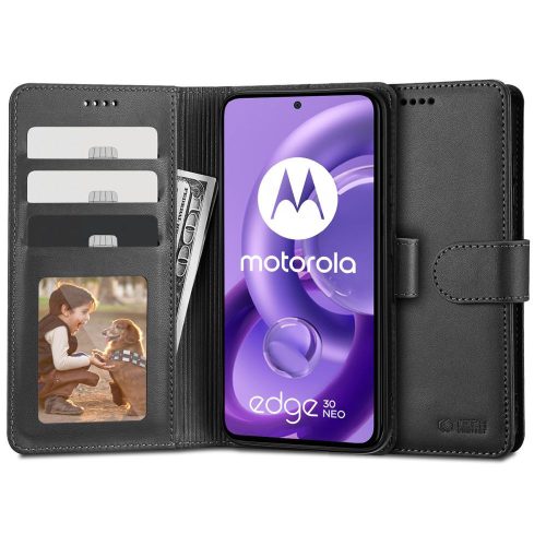 Motorola Edge 30 Neo, puzdro s bočným otváraním, stojan s magnetickým zapínaním, TP Wallet, čierna