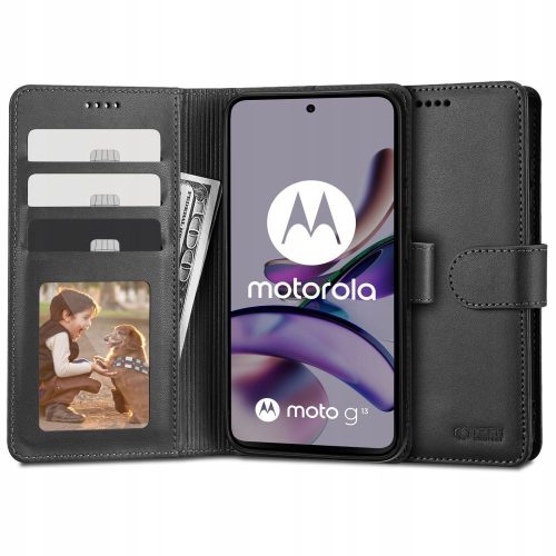 Motorola Moto G13 / G23 / G53, bočné otváracie puzdro, stojan s magnetickou sponou, TP Wallet, čierna