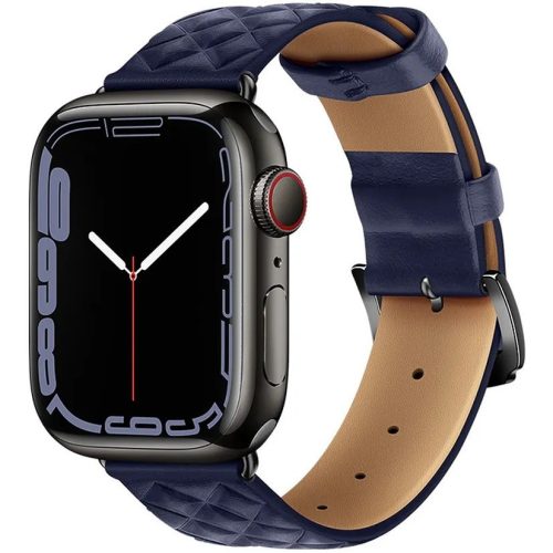 Apple Watch 1-6, SE (38/40 mm) / Watch 7-8 (41 mm), kožený remienok, diamantový vzor, Hoco WA18, tmavomodrá