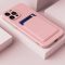 Apple iPhone 15 Plus, Silikónové puzdro s držiakom kariet, Slot na karty Wooze, ružové