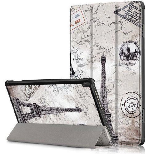 Samsung Galaxy Tab S9 Ultra 14.6 / Tab S10 Ultra 14.6 SM-X910 / X916B / X920 / X926B, puzdro na priečinky, Eiffelova veža, vzor mapy, skladacie, sivé