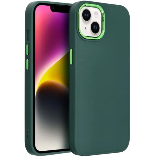 Apple iPhone 15 Pro, Silikónové puzdro, stredne odolné proti nárazu, rám s kovovým efektom, Rámček puzdra, zelený