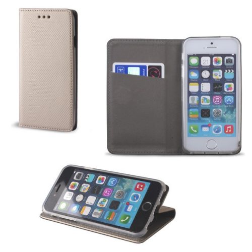 Apple iPhone 5 / 5S / SE, Bočné otváracie puzdro, stojan, Smart Magnet, zlatá farba