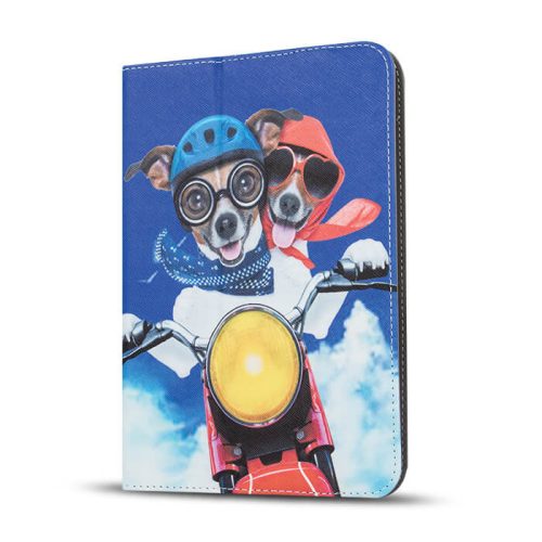 Univerzálne puzdro na TabletPC, obal na priečinky, 7-8", stojan, vzor motorkárskych psov, modrá farba