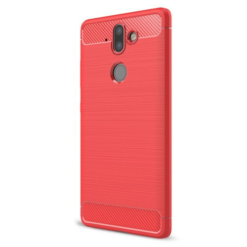 Samsung Galaxy A8 Plus (2018) SM-A730F, silikónové puzdro TPU, stredne odolné proti nárazu, leštené vlákna, karbónový vzor, červené
