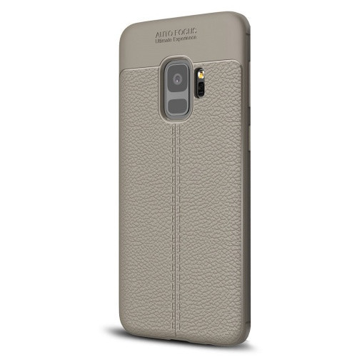 Samsung Galaxy S9 Plus SM-G965, silikónové puzdro TPU, kožený efekt, vzor švov, sivá farba