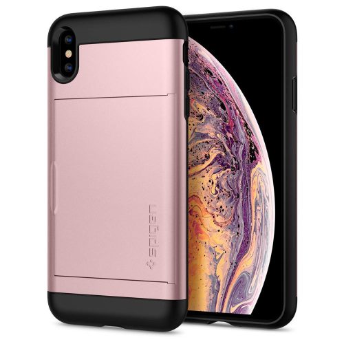 Apple iPhone XS Max, TPU silikónové puzdro s plastovým chrbtom, Spigen Slim Armor CS, červenozlaté