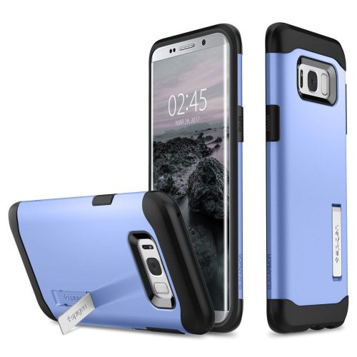 Samsung Galaxy S8 Plus SM-G955, silikónové puzdro TPU s plastovou zadnou časťou a podporou, Spigen Slim Armor, modré