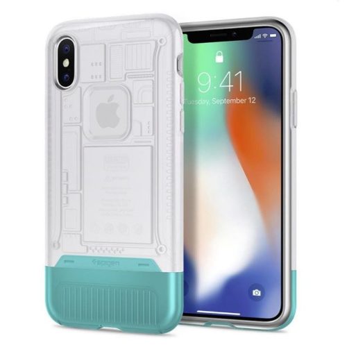 Apple iPhone X / XS, Plastový zadný kryt, silikónový interiér, Spigen Classic C1, biela