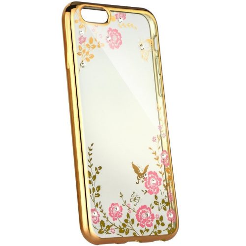 Apple iPhone 11, TPU silikónové puzdro, Forcell Diamond, vzor kamenných kvetov, zlaté