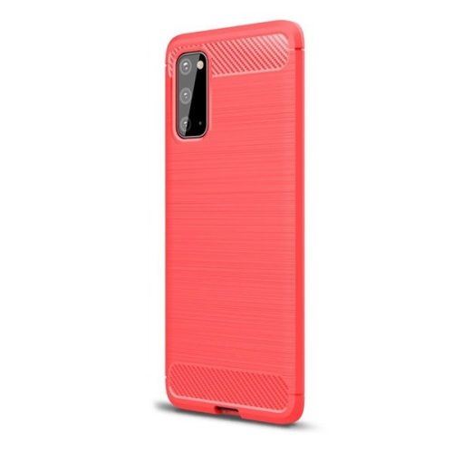 Samsung Galaxy A10e SM-A102U, silikónové puzdro, stredne odolné proti nárazu, brúsené, karbónový vzor, červené
