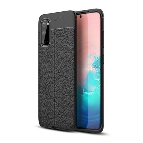 Huawei P Smart Plus (2019), silikónové puzdro, kožený efekt, prešívaný vzor, čierne